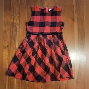 Girls Checkered Red Black Dress With Bow Size 130